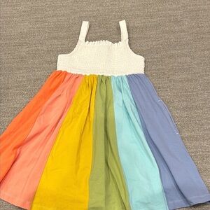 Hanna Andersson Multicolor Rainbow Striped Dress with Pockets 3T